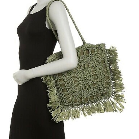 *SOLD* MOST WANTED USA Seagrass Woven Tote Shoulder Bag in Green - Picture 1 of 11